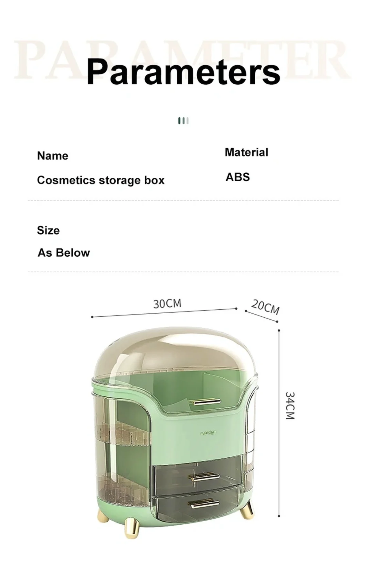 Boîte de rangement de cosmétiques fiche technique